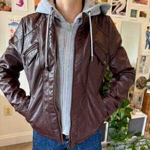 Indigo Saints Faux Leather Jacket - Burgundy - Size M
